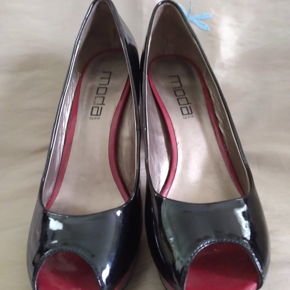 MODA SPANA women Shoes faux Patent Leather Black/Red/Gray Size8.5M Platform Heel - Picture 7 of 8